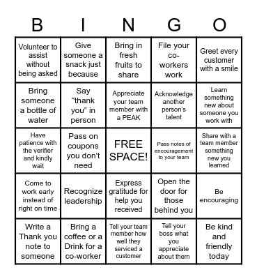 Random Acts of Kindness BINGO Card