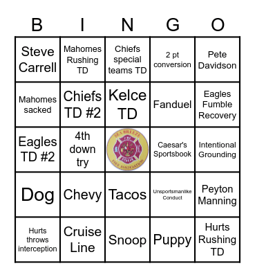 Chiefs - Eagles Super Bowl Bingo! Bingo Card