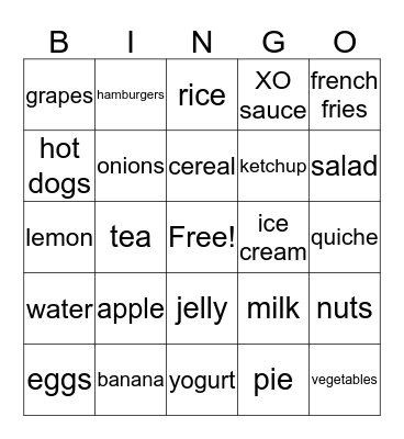 Grocery Store Bingo Card