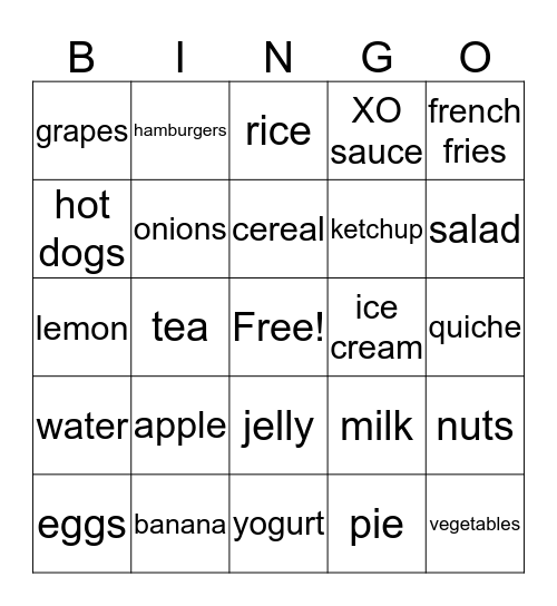 Grocery Store Bingo Card