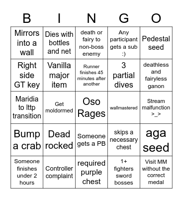 Races Wild Viewer Bingo Card