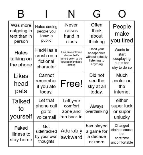 Introvert Bingo (Sakura ver.) Bingo Card