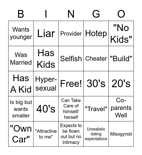 Kendra Cousin Bingo Card