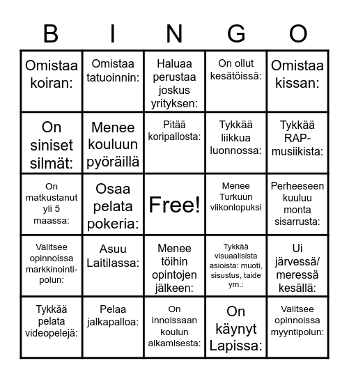 Tutustumisbingo Card