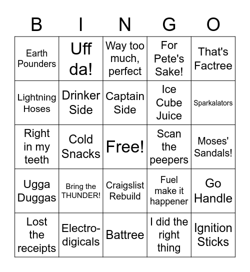 Vice Grip Garage Bingo Card