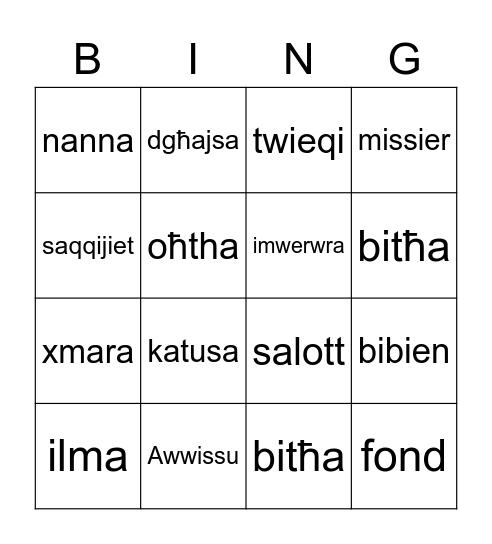 Il-ħolma ta' Sika Bingo Card