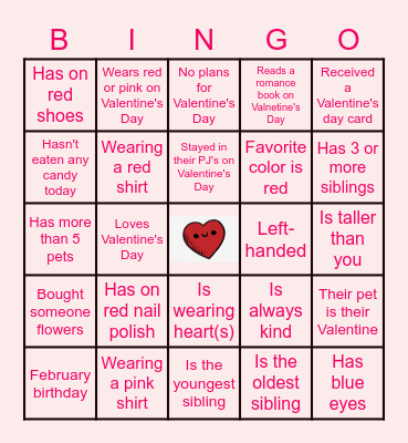 Valentine's Day "Find Someone Who" Bingo Card