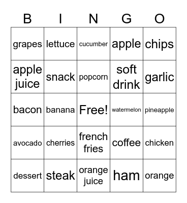 La Comida Bingo Card