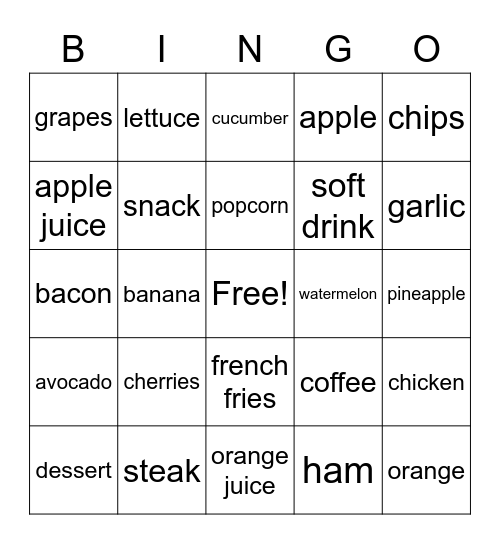La Comida Bingo Card