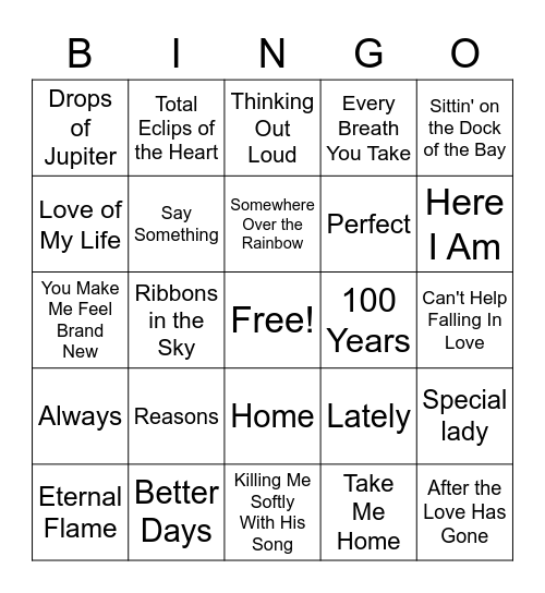 LOVE SONGS Bingo Card