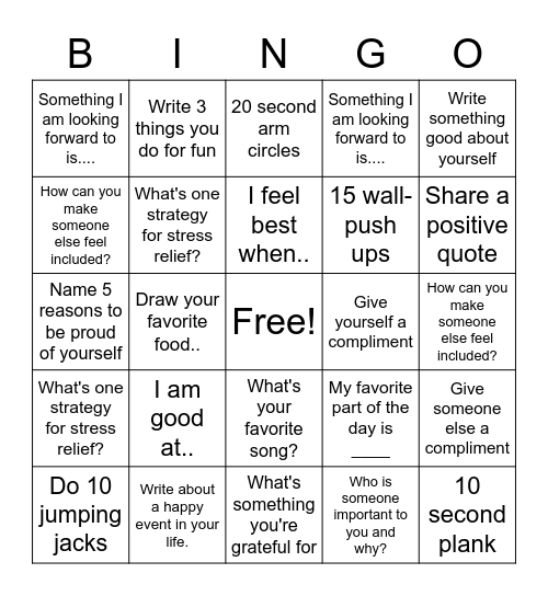 P.S. I love you day BINGO Card