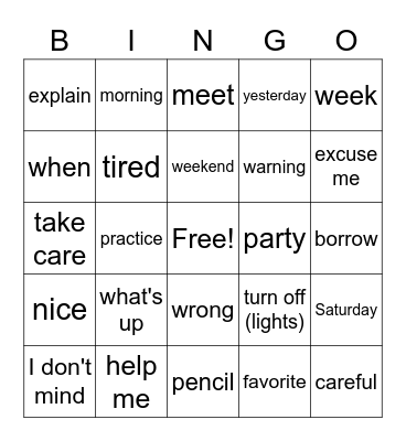 ASL Unit 1 & 2 Bingo Card
