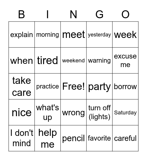 ASL Unit 1 & 2 Bingo Card
