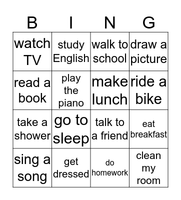 Present Progressive Bingo Card