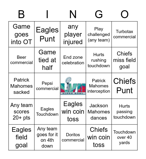 SUPER BOWL 2023 - EAGLES vs. CHIEFS Bingo Card