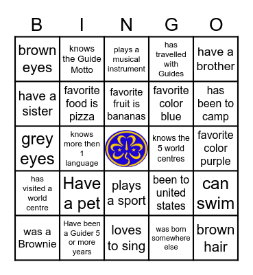 Girl Guides Bingo Card