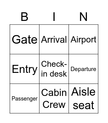 The Airport Vocabulary Bingo Card