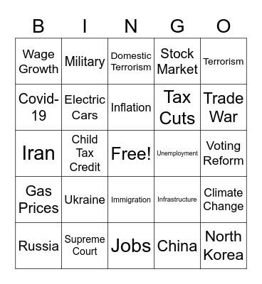 State of the Union 2023 Bingo Card