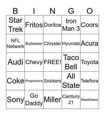 Super Bowl Bingo Card