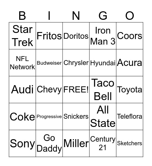 Super Bowl Bingo Card