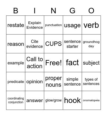 Review Bingo Card