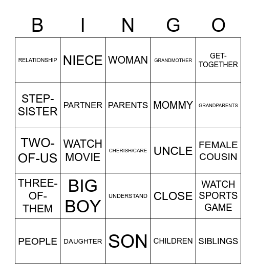 FAMILY/PEOPLE SIGNS Bingo Card