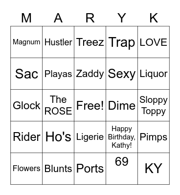 Grown, Sexy, Dirty...MARYK Bingo Card