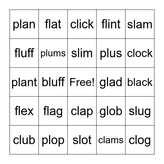 L Blends Bingo Card