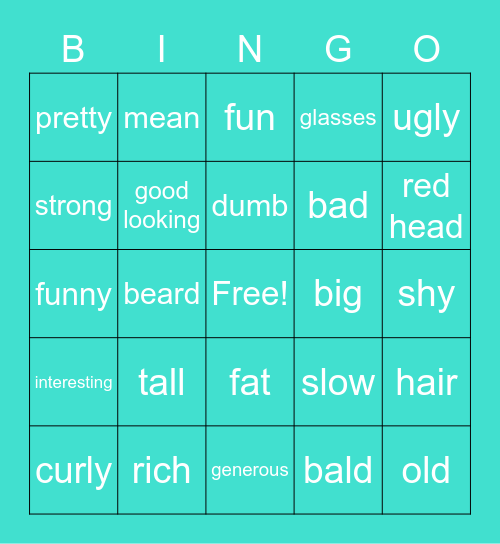 Adjectives Bingo Card