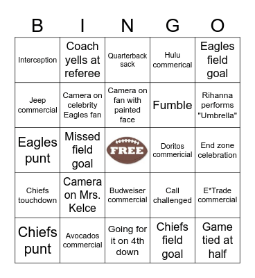 SUPER BOWL BINGO Card