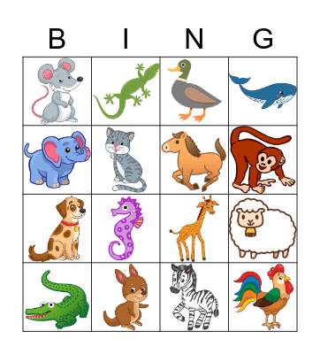 Animals Bingo Card
