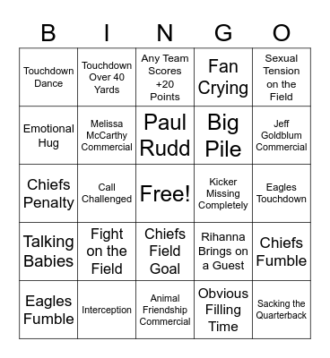 ~Superbowl Bingo~ Bingo Card