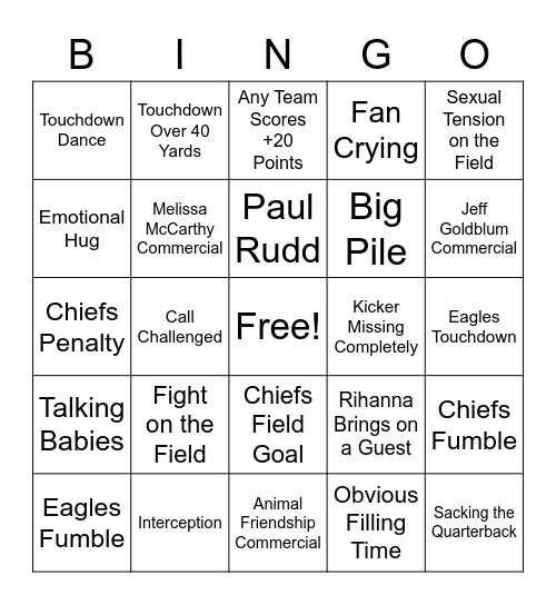 ~Superbowl Bingo~ Bingo Card