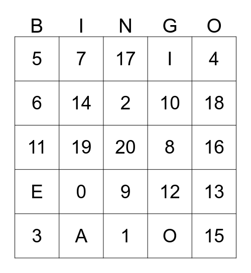 Numeros y Vocales Bingo Card