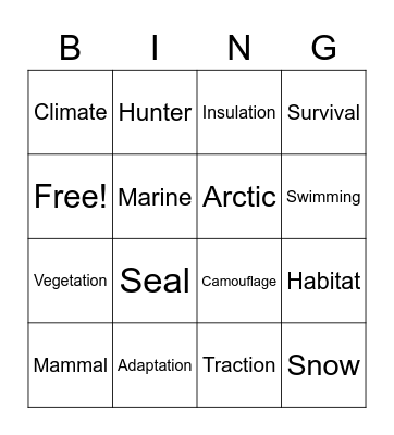 Polar Bear Vocabulary Bingo Card