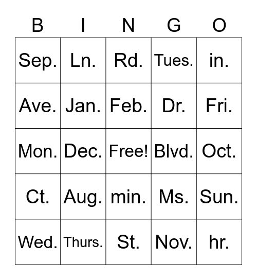 Untitled Bingo Card