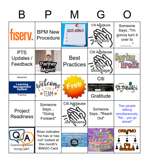 Tepe Monthly Business Department BPMGO Bingo Card