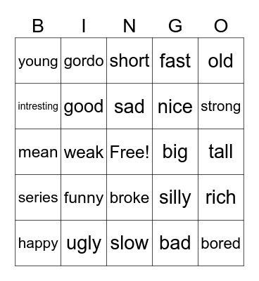 spanish Bingo Card