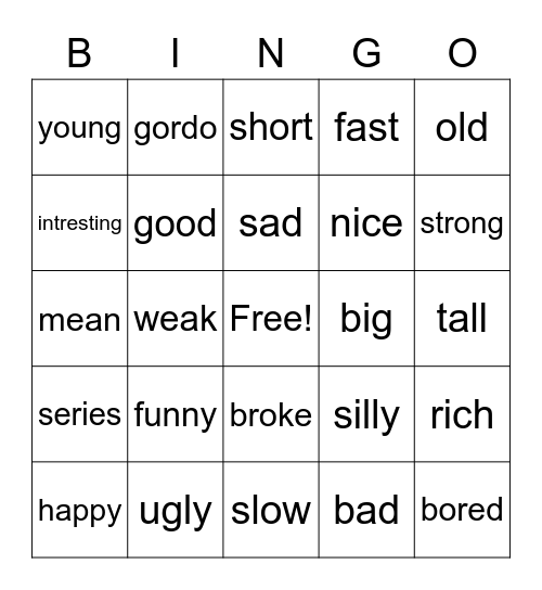spanish Bingo Card
