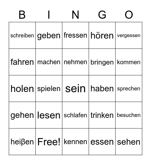 Verben Bingo Card
