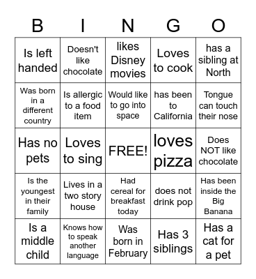 Each person can initial your paper twice only! Bingo Card