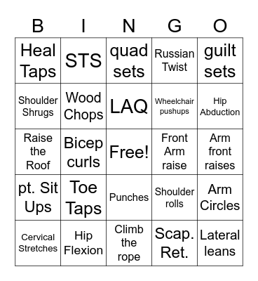 Exercise Bingo Card