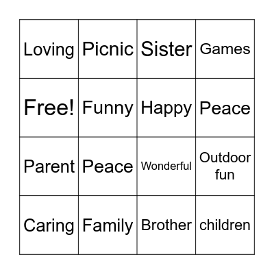 Family Day Bingo Card