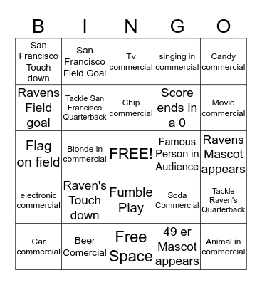 Super Bowl XXXXVII Bingo Card