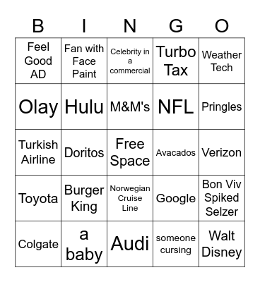 Superbowl Bing Bingo Card