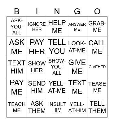 ASL DIRECTIONAL VERBS Bingo Card