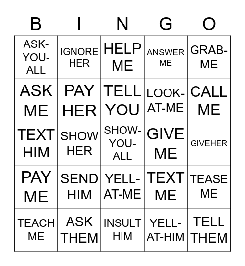 ASL DIRECTIONAL VERBS Bingo Card