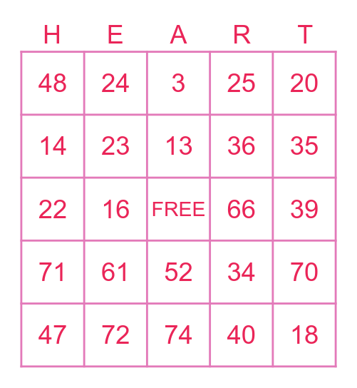♡ Valentine's Day Bingo ♡ Bingo Card