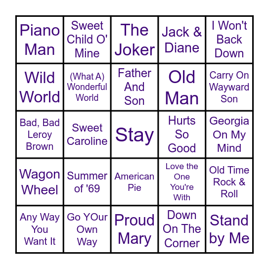 Come on, sing along! You know you want to! Bingo Card