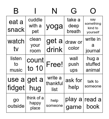 Coping Skills Bingo Card